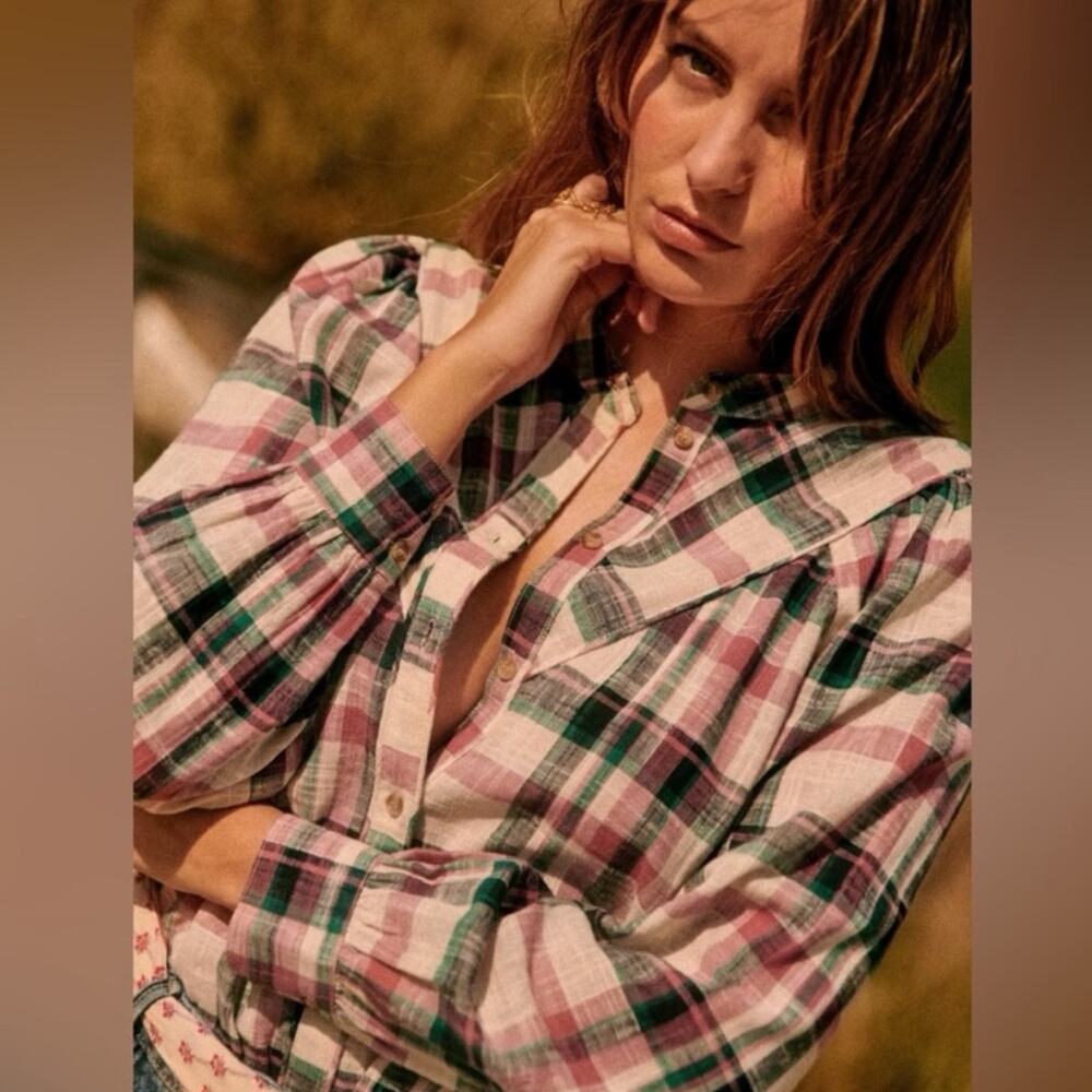 Sezane Doria San Francisco Checks Plaid Button Long Sleeve Shirt Blouse. - Picture 3 of 12